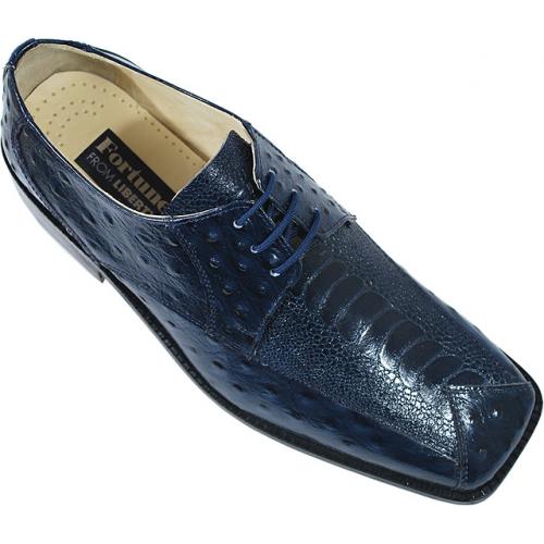 Liberty Navy Blue All-Over Ostrich Print Shoes #598